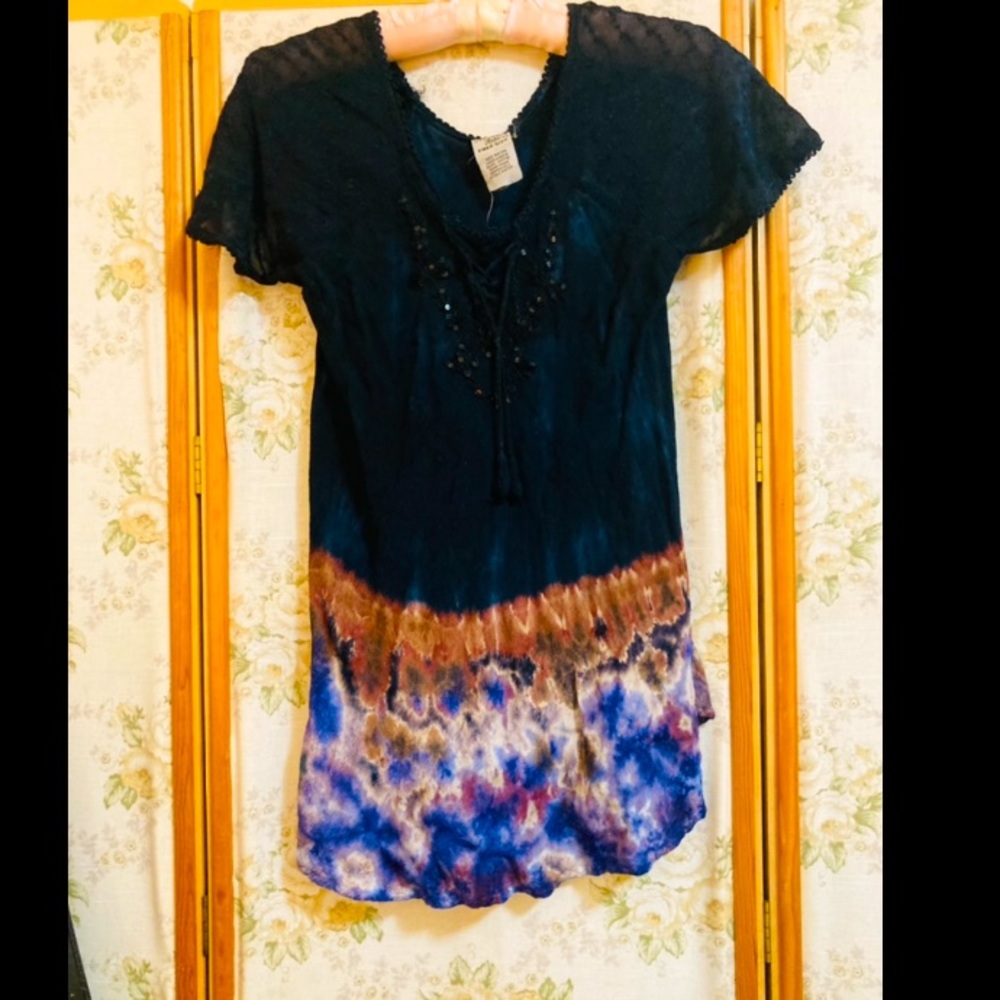 Boho Indian Tie-Dye Beaded Rayon Hippie Top